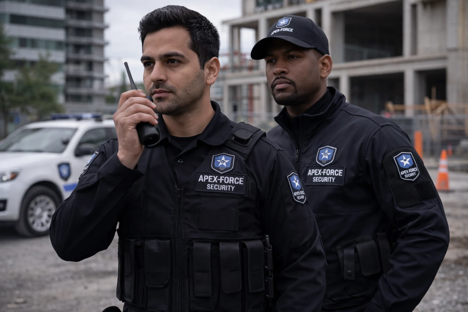 Two security professionals at a construction property